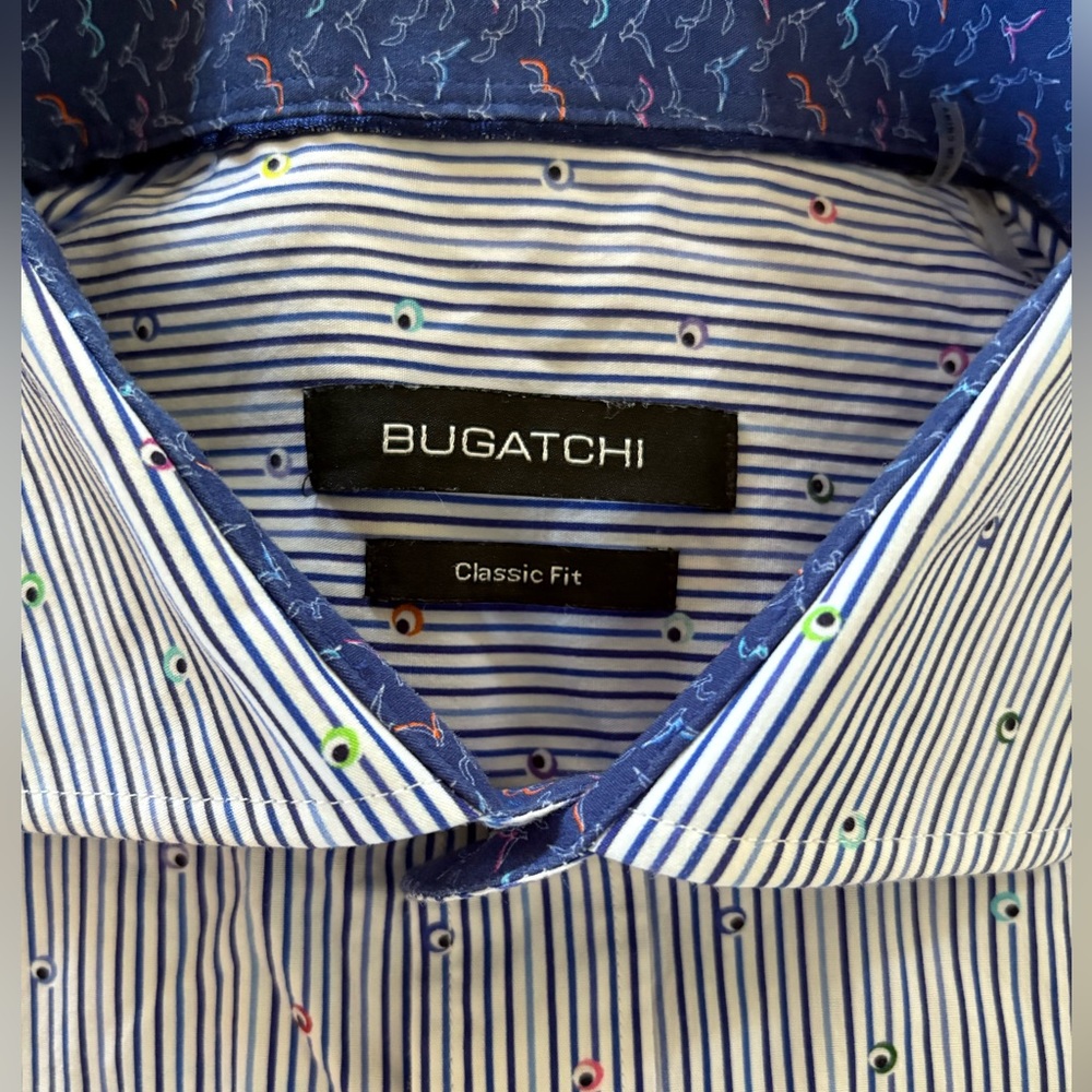 Bugatchi Long Sleeve Blue Striped Shirt Men’s Size Large